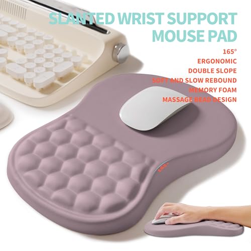 2-in-1 Ergonomic Set, Wave Rise Keyboard Wrist Rest and Massage Bulge Slope Mouse Pad Wrist Support, Cushion Memory Foam Integrated to Relieve Wrist Pain, Purple - color: Purple