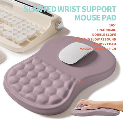 2-in-1 Ergonomic Set, Wave Rise Keyboard Wrist Rest and Massage Bulge Slope Mouse Pad Wrist Support, Cushion Memory Foam Integrated to Relieve Wrist Pain, Purple - color: Purple