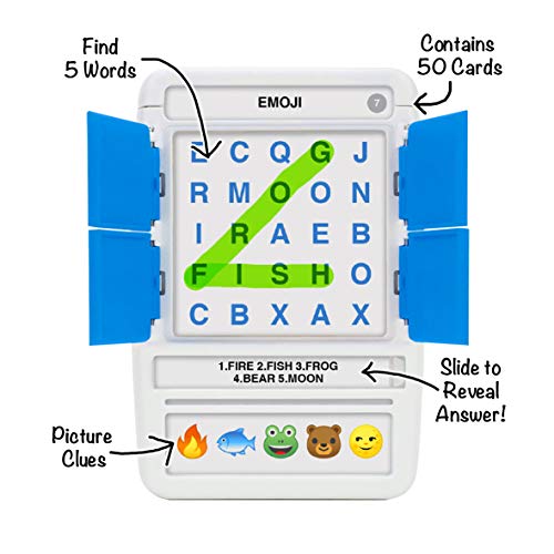 Word Search Travel Game - 100 Puzzles with Picture Clues | 50 Wipe Clean Cards with Slide Reveal case and Pen | Activity, Gift, Stocking Stuffer | for Kids and Adults, Age 6+ - style: Word Search