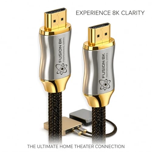 Fusion8K Certified HDMI 2.1 Cable 48Gbps 15 Feet - 10K 8K@60Hz 4K@120Hz 144Hz | eARC HDR10 Dolby Vision HDCP 2.3 | Braided Cord for PS5, Xbox Series X, Apple TV 4K, Roku, OLED TV - size: 15 Feet