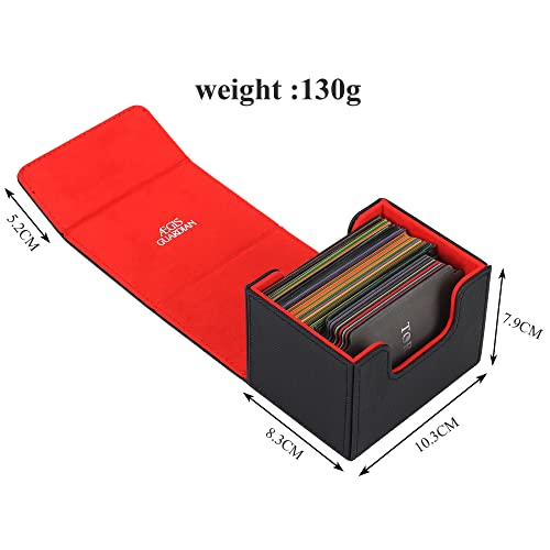 AEGIS GUARDIAN Card Deck Box for MTG, Commander Deck Box Hold 120+ Sleeved Cards, Leather Strong Magnet Card Deck Case Holder for Magic Cards TCG CCG, Red Inner - color: 1-1