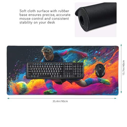 Large Gaming Mouse Pad and Desk Mat, Soccer Action Design, Non-Slip Base, 35.4 x 15.7 Inches, for PC, Laptop, Office, and Gaming Setup - color: Football Actions