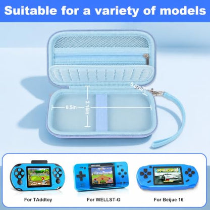 casmilee Handheld Game Console Case for WELLST·G/TaddToy/Beijue | Hard Shell, Padded Divider and Mesh Pocket, Carabiner Carry, for Kids and Adults, Case Only, Light Blue - color: Light Blue