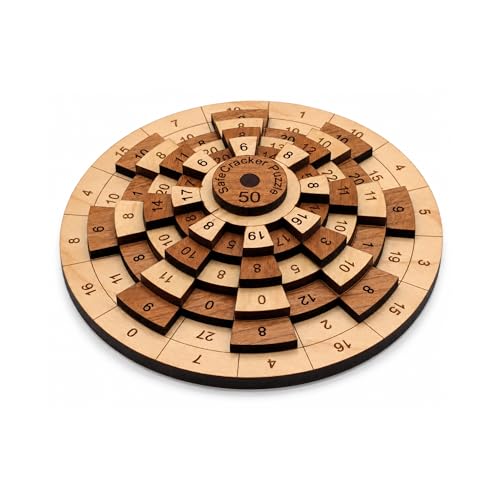 Creative Crafthouse Safecracker 50 Math Brain Teaser Puzzle for Adults | Laser cut wood with five number rings; align all 16 columns to reach the target. A hard solve and desk gift, made in USA - style: Safecracker 50
