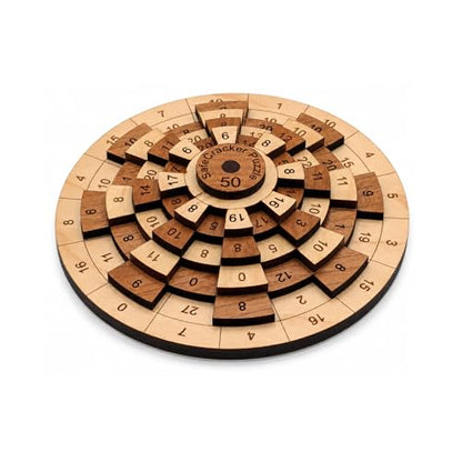 Creative Crafthouse Safecracker 50 Math Brain Teaser Puzzle for Adults | Laser cut wood with five number rings; align all 16 columns to reach the target. A hard solve and desk gift, made in USA - style: Safecracker 50