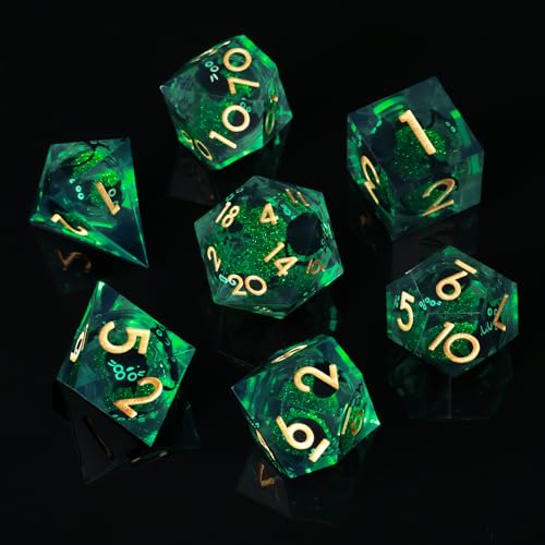 Liquid Core DND Dice Set, 7 Pcs Resin Sharp Edge Polyhedral Dice Quicksand Cat D&D Dice for Dungeons and Dragons RPG Role Playing Table Games