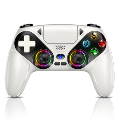 Dinosoo RGB Wireless Controller for PS5/PC/Mobile – Bluetooth Gamepad with Turbo, Macro, Dual Vibration, 6-Axis Gyro, 3.5mm Audio Jack, Built-in Speaker & 1000mAh Battery-White - color: White