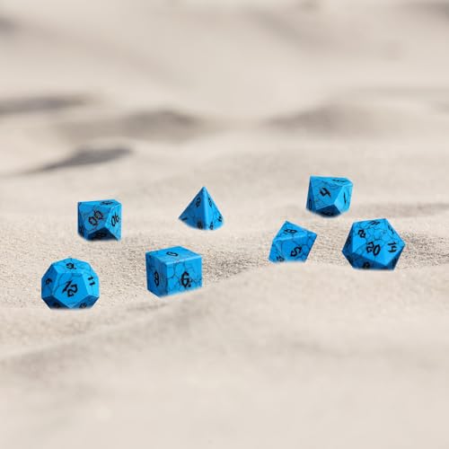 Synthetic Turquoise Cracked Blue Dice Set, 7-Piece Polyhedral Dice for Dungeons & Dragons (D&D), Pathfinder, MTG, Tabletop RPG Gaming, Natural Texture Dice with Black Numbers (Blue) - color: Blue
