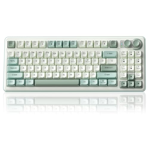 CORBOBO SOLAKAKA SK90-75% Wireless Keyboard, Cute Creamy Gaming Keyboard with Number Pad, Tri-Mode BT5.0/2.4G/USB-C, Media Knob, RGB Backlit, Quiet Keys Silent Office Keyboards for PC MAC - color: Green/White, size: SK90 - Wireless