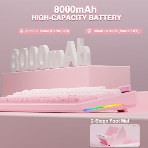 AULA F108 PRO - Wireless Mechanical Keyboard with Screen & Knob,Full Size Keyboard with 8000mAh Battery,Pre-lubed Switches,Side Printed PBT Keycaps,RGB Backlit Hot Swappable Custom Pink Keyboards - color: Pink
