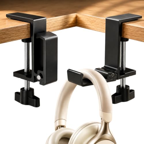 JAKO Headphone Stand for Desk, Aluminum Alloy Foldable Headphone Holder - Headset Stand Hook Mount, PC Gaming Headset Holder Under Desk Clamp for Office, Computer, Student Class Table, Handmade Table - color: Black