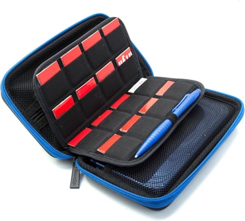 ButterFox Hard Carrying Case for New Nintendo 2DS XL and 3DX XL + Large Stylus, Fits Wall Charger, 24 Game Cartridge Case Holder, Large Accessories Pocket - Black + Blue