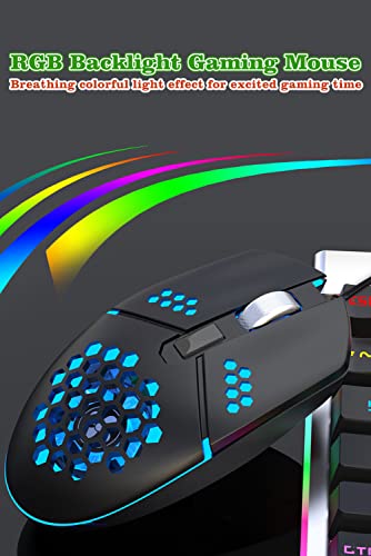 Newly Wired Gaming Mouse with Fan, Cooling Fan Honeycomb PC Mouse RGB Led Gaming Mouse for Laptop, Silent Click & 4 DPI Levels - No Sweaty Palm