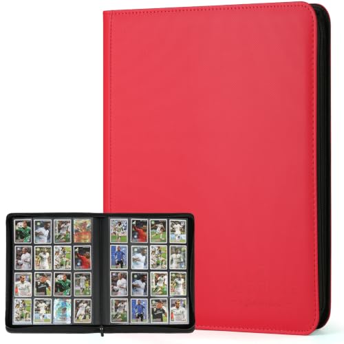 16-Pocket Business Card Binder holds 1024 Cards, Premium Diamond Texture PU Leather Name Card Holder Organizer with Zipper, Black Sleeves Side Loading Card Book for Collectors & Office(red) - color: red, size: 16 Pocket 1024