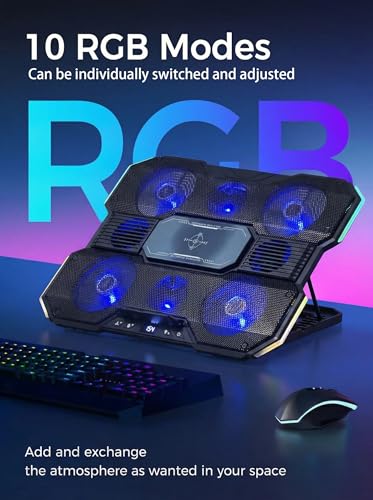 Laptop Cooling Pad with 8-Fan &Thermoelectric Cooler for 15.6-21In Laptops | 5-Speed Independent Control, 10 RGB Lights, 7-Height Adjustable Metal Panel Laptop Cooler