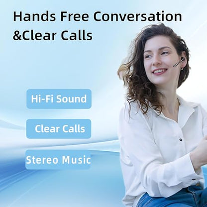 Bluetooth Headset Wireless Earpiece Earbuds with Noise Canceling Microphone 160H Standby Time Hands Free Headphones Single Ear Earphones for IOS Android Samsung Cell Phones Business Home Office Gaming