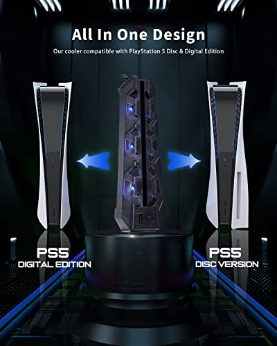 PS5 Cooling Fan (Not for Slim/Pro) High-Efficiency Cooler with USB3.0 | Cooling Fan for PS5, PS5 Accessories with Quiet Cooler Fan, Air Balance Blade, Blue Led Light - style: Space Black