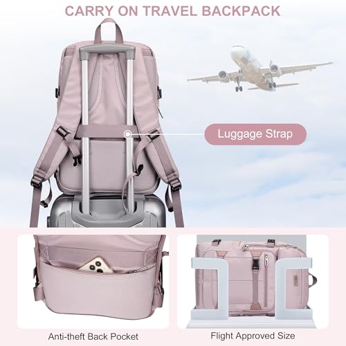 PIJUSHI Casual Travel Backpack for Women with 16" Padded Laptop Compartment | Carry On Luggage with USB Charging Port, 1680D Water-Resistant Nylon, Airline Approved, For Daily, Hiking - color: Ashen Purple