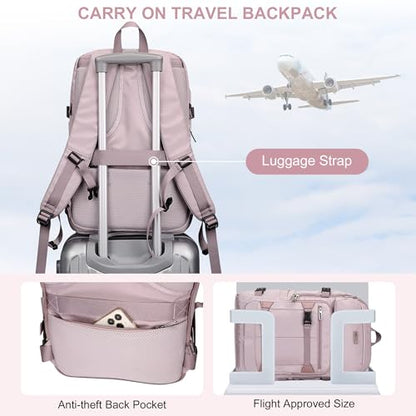PIJUSHI Casual Travel Backpack for Women with 16" Padded Laptop Compartment | Carry On Luggage with USB Charging Port, 1680D Water-Resistant Nylon, Airline Approved, For Daily, Hiking - color: Ashen Purple