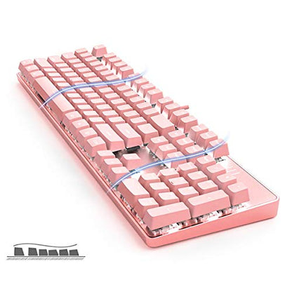 Merdia Full Size Wired Mechanical Gaming Pink Keyboard | Blue Switch 104 Keys US Layout Full Size Pink PC Gaming Keyboards | Hot Swappable LED Backlit Light Up Wired Mechanical Computer Keyboards - color: Blue Switch Pink