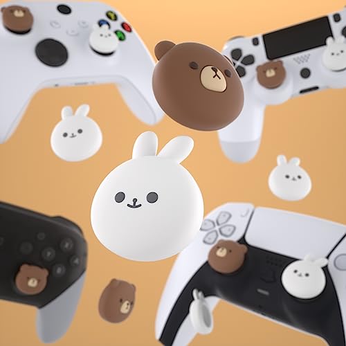 PlayVital Cute Thumb Grip Caps for ps5, Edge, ps4 Controller, Silicone Analog Stick Cover for Xbox Series X/S, Elite Series 2, Thumbstick Caps for Switch 2 Pro Controller - Chubby Bear & Smiley Bunny - color: Chubby Bear & Smiley Bunny