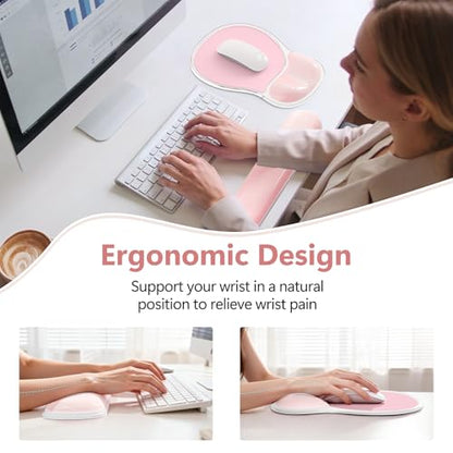 AKIT Ergonomic Mouse Pad and Keyboard Wrist Rest, Gel Wrist Rest for Computer Keyboard, Non-Slip Base, Pain Relief, Mousepad Set for Gaming, Home and Office, Pink - color: Pink