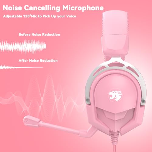 IMYB A88 Pink Gaming Headset with Mic for Ps5, Ps4, Pc Xbox One Series X/s | Stereo Wired Noise Cancelling Headphones with Microphone for Switch Computer, Laptop, Mac, Nintendo, Games (Pink)) - color: Pink