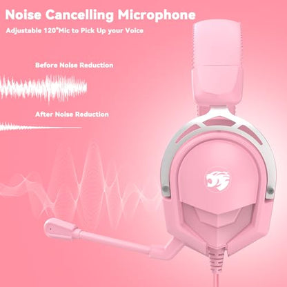 IMYB A88 Pink Gaming Headset with Mic for Ps5, Ps4, Pc Xbox One Series X/s | Stereo Wired Noise Cancelling Headphones with Microphone for Switch Computer, Laptop, Mac, Nintendo, Games (Pink)) - color: Pink