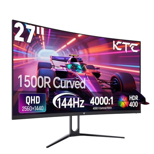 KTC 27 Inch Curved Gaming Monitor, 1440P QHD 144Hz 1500R PC Monitor, H27S5C | Adaptive Sync, HDR400, 4000:1 Contrast, Eye Care, DP HDMI Port, VESA Wall Mountable - color: Black, size: QHD Curved 144Hz