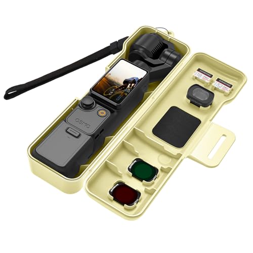 Travel Case for DJI Osmo Pocket 4/3/Xtra Muse Accessories - Yellow | Pocket 4/3 Creator Combo Bag, Compact Hard Shell with 3 Magnetic CPL/ND Filters Slots and 2 SD Card Slots, with Wrist Strap - color: Light Yellow