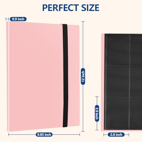 Card Binder, EDUDIIU 9 Pockets Premium Trading Card Binders, Cards Collection Binder Album, Side Loading Yugioh Holder Book for Sport, Football, Baseball Collector - Pink - color: Pink