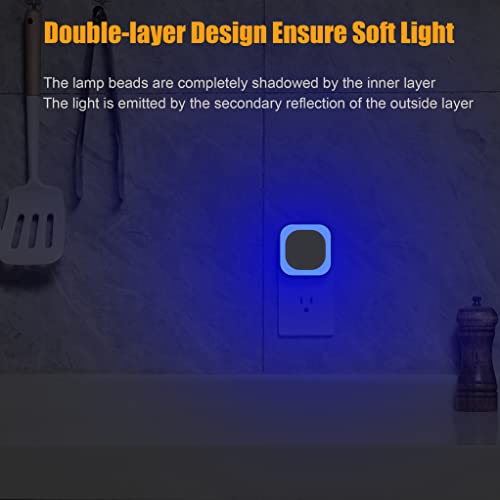 2 Pack Plug in Dimmable Night Light, Blue Nightlight, Auto Dusk to Dawn Sensor, LED Night Light, Soft Glow, Diffused Light for Bathroom, Hallway, Stairs, Kitchen, Bedroom | Auto Dusk to Dawn, Dimmable Reflected Light, Auto ON/OFF Eye-Care Plug in LED Nigh