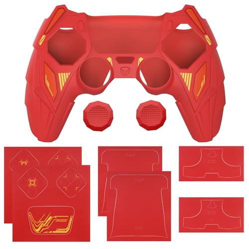 PlayVital Silicone Skin Set for PS5 Controller - Mecha Rhino Design, Anti-Slip Grip Cover Protector Compatible with Charging Dock, with Thumb Grips & Touchpad Sticker - Maple Red & Brick Red - color: Maple Red & Brick Red