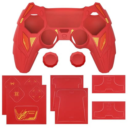 PlayVital Silicone Skin Set for PS5 Controller - Mecha Rhino Design, Anti-Slip Grip Cover Protector Compatible with Charging Dock, with Thumb Grips & Touchpad Sticker - Maple Red & Brick Red - color: Maple Red & Brick Red