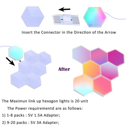 Hexagon LED Lights, 8 Pack with App and Remote Control | Frosted 3D plastic panels for gamers and streamers; made for gaming rooms, esports setups and movie rooms with music sync - size: 8pack