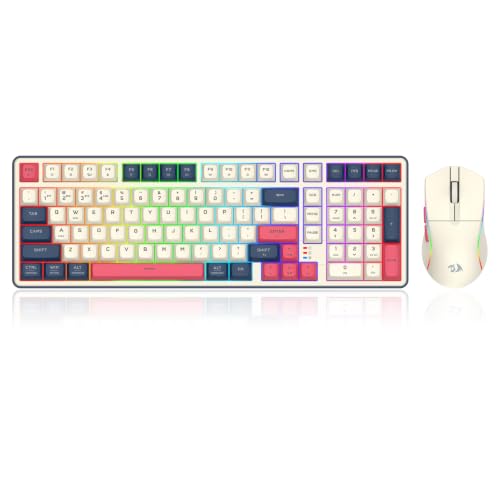 Redragon S174 Gaming Keyboard and Mouse Wireless with Tri-Mode, RGB Keyboard and 5000 DPI 61G Ultra-Light Gaming Mouse, Computer Keyboard Creamy Cute with Number Pad BT/2.4GHz/USB-C - Beige - color: Beige