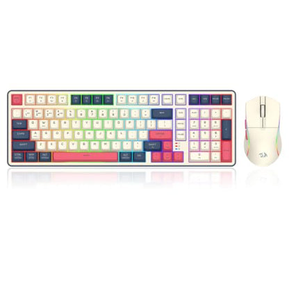 Redragon S174 Gaming Keyboard and Mouse Wireless with Tri-Mode, RGB Keyboard and 5000 DPI 61G Ultra-Light Gaming Mouse, Computer Keyboard Creamy Cute with Number Pad BT/2.4GHz/USB-C - Beige - color: Beige