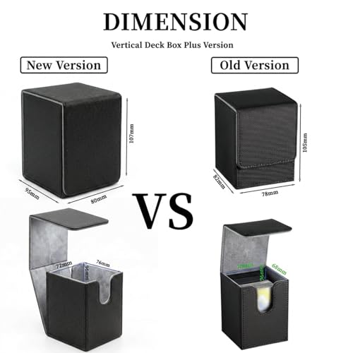 Vertical Deck Box Plus Version, Large Trading Card Case Fits 100+ Double Sleeved Cards, Premium Saffiano Leather TCG Storage for MTG Commander, Pokémon, TCG, CCG, Magnetic Closure- Black+Gray - color: VP Black+Gray
