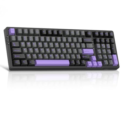 MageGee LIGHT100 Wireless Creamy Keyboard, Gasket Structure Hot Swappable, Tri-Mode 2.4G/USB-C/BT5.0 RGB Backlit Mechanical Gaming Keyboard for Win/Mac/PC, PBT Keycap, 4000mAh Battery, Purple - color: Purple Black/Blue Whale Switch