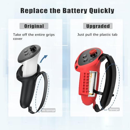 Controller Grips Cover Compatible with Meta Quest 3S/Quest 3 Accessories, Hand Strap with Battery Opening, Knuckle Straps with Widen and Thicken Sponge(Not for Charging Dock) (Red) - color: Red
