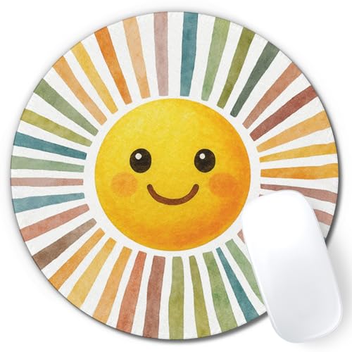 Boho Watercolor Rainbow Sunshine Mouse Pad,Cute Rainbow Sun Mouse Pads Mousepad for Desk Home Office Dorm Computers Laptop, Boho Sunshine Office Supplies Desk Accessories, 7.9x7.9 Inch - color: Color-9