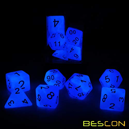 Bescon Two Tone Glowing Polyhedral Dice 7pcs Set Frosty Amethyst, Luminous RPG Dice Glow in Dark, DND Role Playing Game Dice - color: Frosty Amethyst