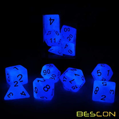 Bescon Two Tone Glowing Polyhedral Dice 7pcs Set Frosty Amethyst, Luminous RPG Dice Glow in Dark, DND Role Playing Game Dice - color: Frosty Amethyst