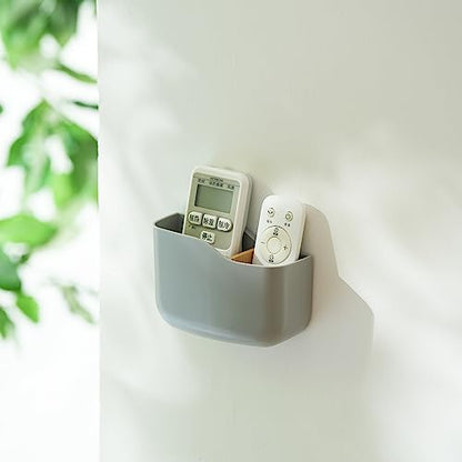 SUNFICON Adhesive Remote Control Holder Universal TV Remote Organizer Caddy Box Tray Wall Mount Media Player Controller Holder Hollow Bottom Slot Easy Phone Charging Home Office Desk Nightstand Gray - color: Gray