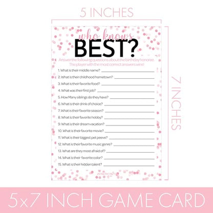 Pink and Black 80th Birthday Games Set, Born in the 1940s, 20 Guests | 5" x 7" Dual-Sided Cards, Who Knows Best, Older or Younger, and 1940s Trivia Games, Answer Keys Included - color: Pink
