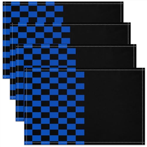 Geometric Check Kids Placemats Set of 4,Video Games Plaid Lattice Table Place Mats,Modern Grid Simple Kitchen Decor,Black Blue Placemat Kitchen Table Decoration 12"x18" - color: Black Blue
