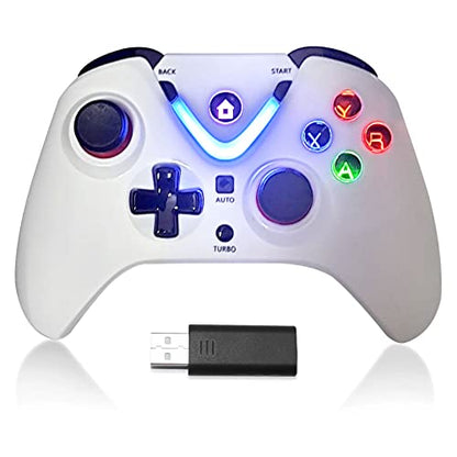 Wireless Game Controller with LED Lighting Compatible with Xbox One S/X, Xbox Series S/X Gaming Gamepad, Remote Joypad with 2.4G Wireless Adapter, Rechargeable Battery - color: White