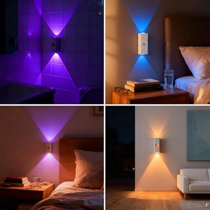 DAMI RGB Motion Sensor Night Light, Magnetic Rechargeable Wall Light with 10 Colors, Up Down Ambient Sconce, Stepless Dimming, 3 Timers, Wireless Stick-On LED for Bedroom, Gaming Room, Closet, Stairs