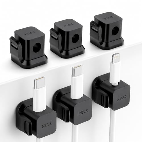 PZOZ Cable Clips 6 Pack, Locking Cable Organizer for Desk & Charging Cords | Locking cable clips secure cords in place while allowing smooth pulling, keeping desks and charging areas organized. - color: Black