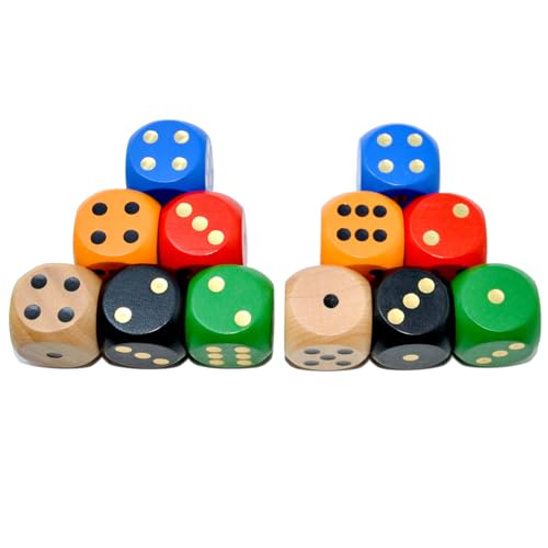 SmartDealsPro Random Color Large 1 1/5" Round Edge Wooden Dice (6 Colors 12 Pieces) - color: 6 Colors 12 Pieces